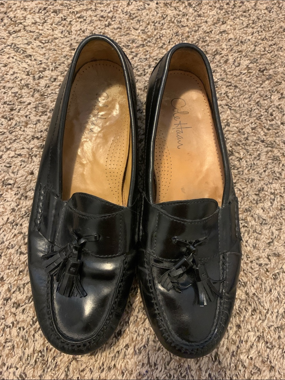 Cole Haan Black Leather Tassel Loafers - Smooth Finish